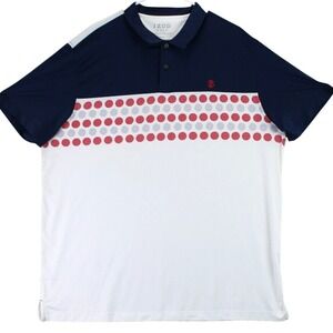 IZOD Golf Mens Polo Shirt‎ Navy White Red Circles Print Stretch XL